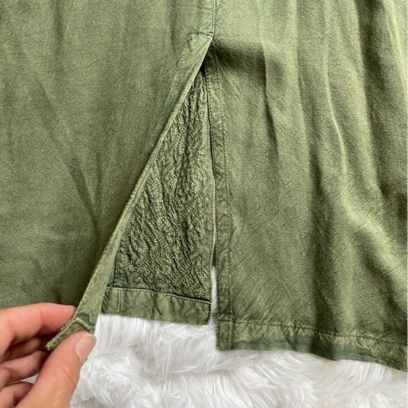 Geeta Tunic Top Over Shirt Embroidered Bohemian Button Front Green Rayon India - Picture 9 of 10